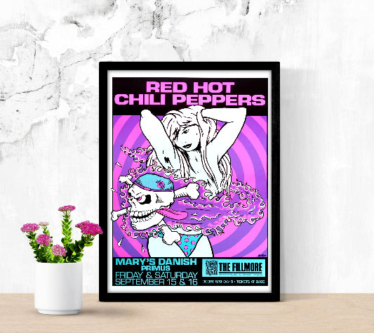 Red Hot Chili Peppers Mary's Danish Primus at The Fillmore in San Francisco 1989 framed poster