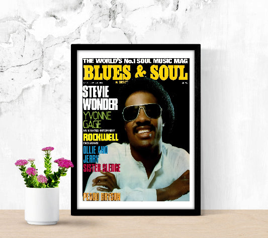 Blues & Soul Magazine Cover July 1984 Stevie Wonder framed poster