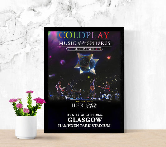 Coldplay World Tour Glasgow 2022 framed poster