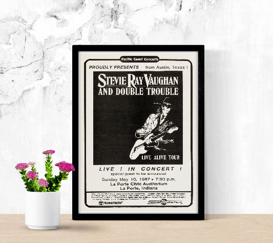 Stevie Ray Vaughan & Double Trouble Live at Civic Auditorium La Porte Indiana 1987 framed poster