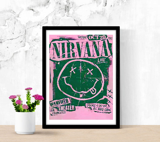 Nirvana Warfield Theatre San Francisco 1991 framed poster