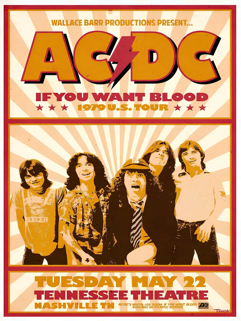 ACDC 1979 US Tour Tenneesee Theatre paper poster