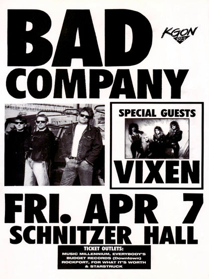 Bad Company at Schnitzer Hall paper poster
