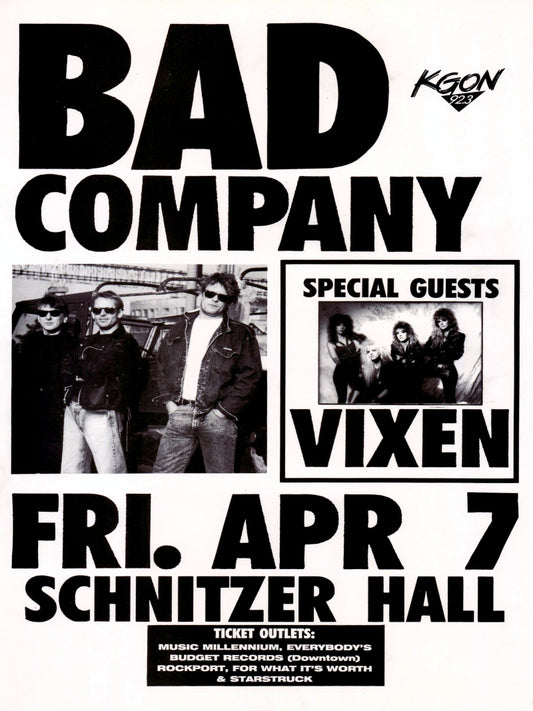 Bad Company at Schnitzer Hall paper poster