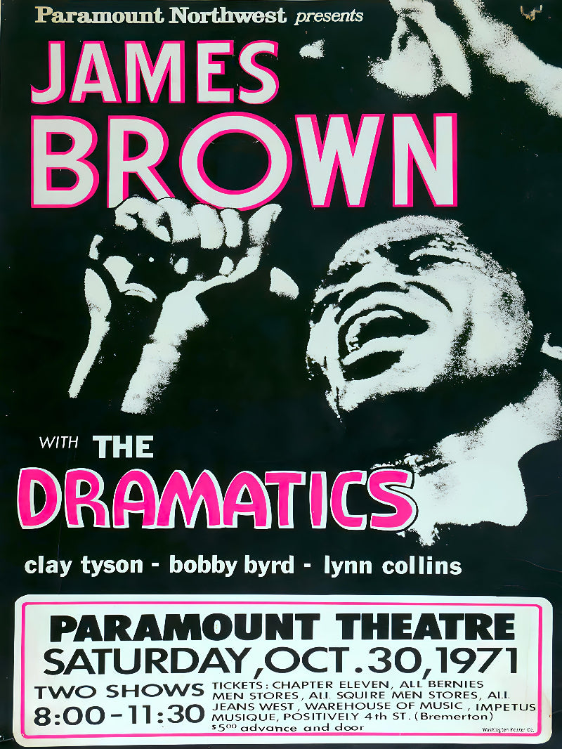 James Brown at Paramount Theatre paper poster