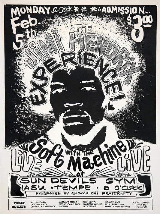 Jimi Hendrix Experience Live Show Tempe Arizona 1968 paper poster